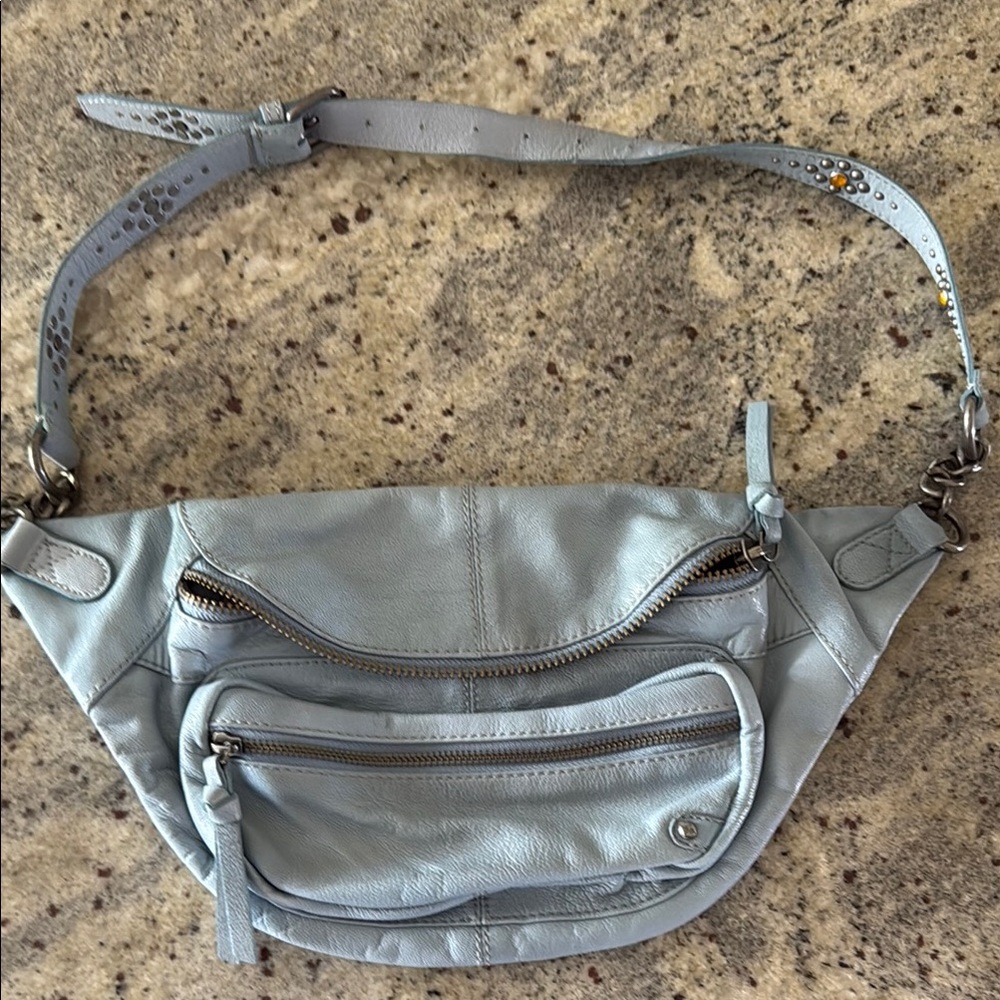 Free People Light Blue Leather Crossbody Bag